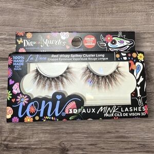 New NIB Dia De Los Muertos 3D Faux Mink Red Wispy Spikey Cluster Long Eye Lashes
